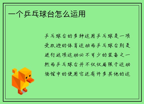 一个乒乓球台怎么运用